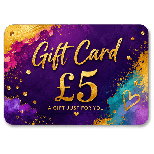 Gift card with gold text on a colorful watercolor background