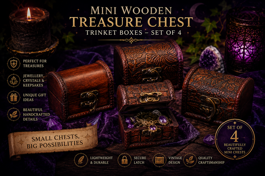 Mini Wooden Treasure Chest Trinket Boxes - Set of 4