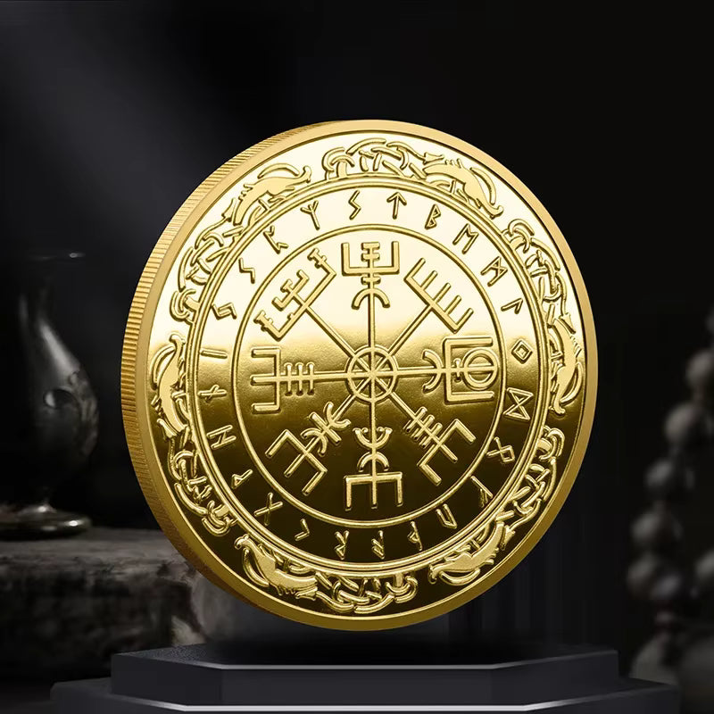 Norse Compass Talisman Coin | Gold Plated Viking Collector's Piece
