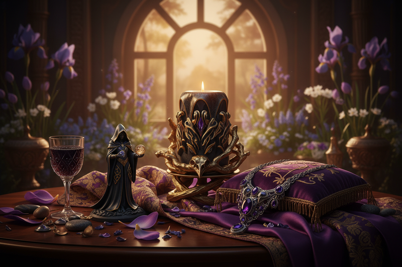 Gothic and fantasy gifts with spring bluebells in purple and gold