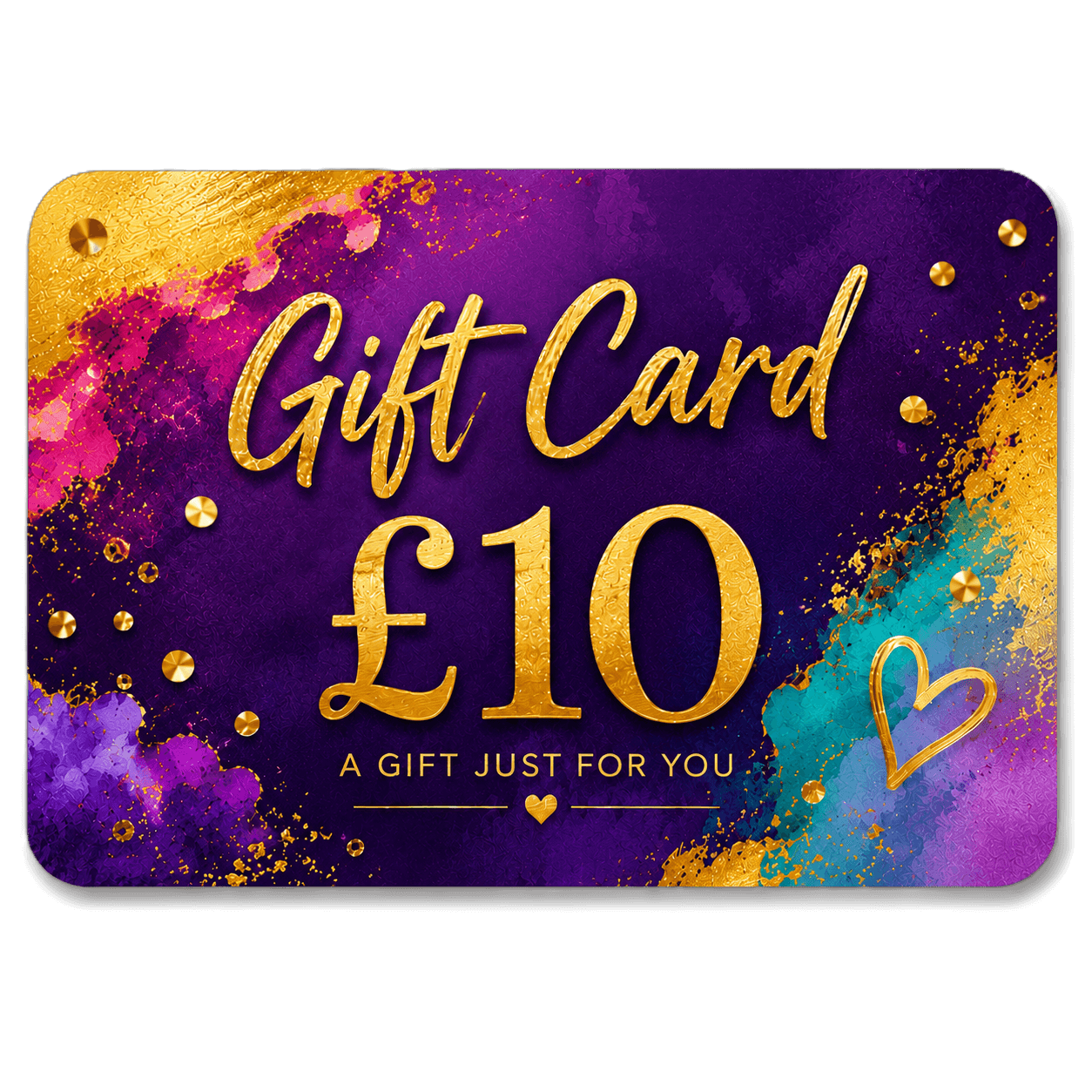 Gift card with £10 value on a colorful abstract background