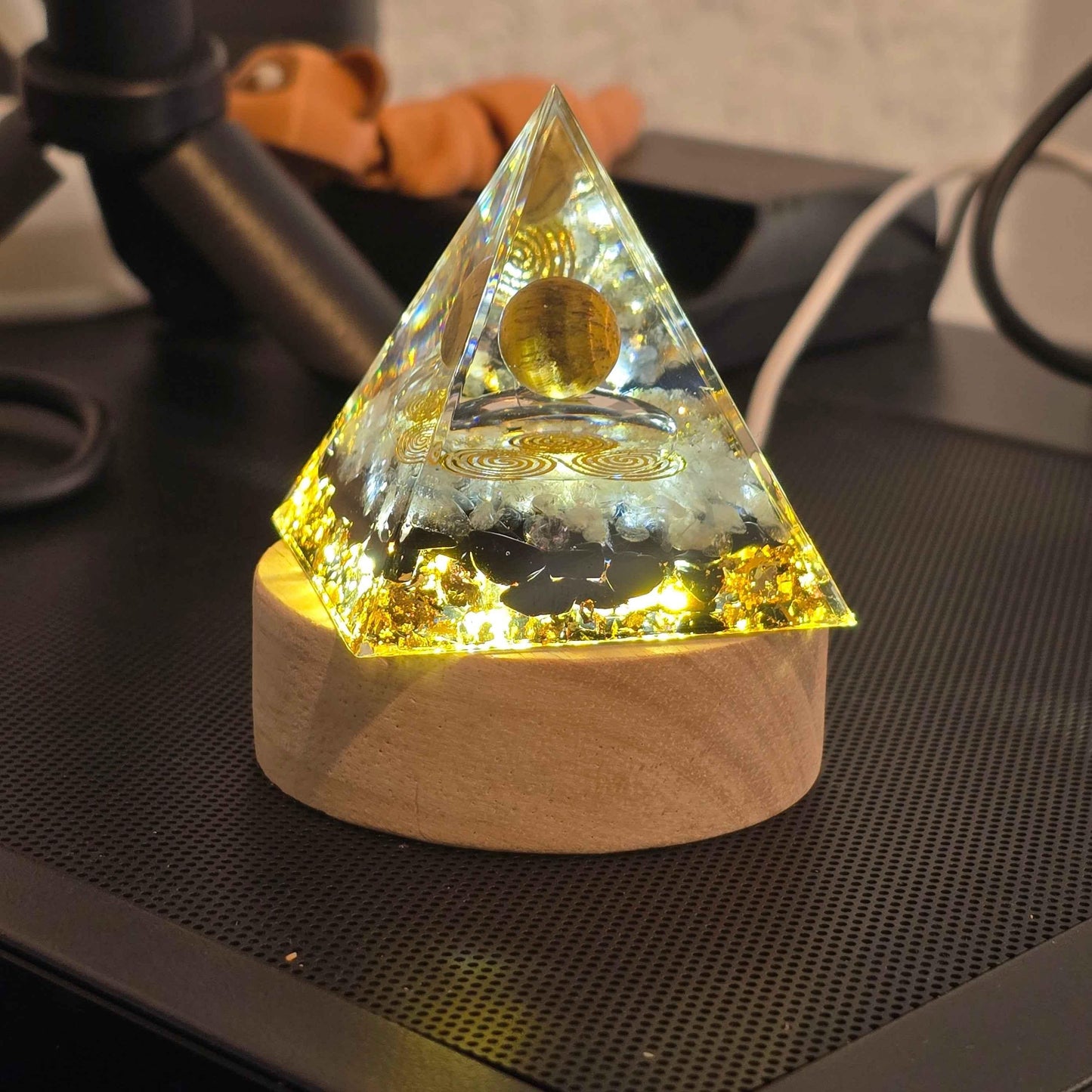 Energy Pyramid Orgonite - Clear Ball for Crystal Healing and Spiritual Gifts (#BC) - Home Decor