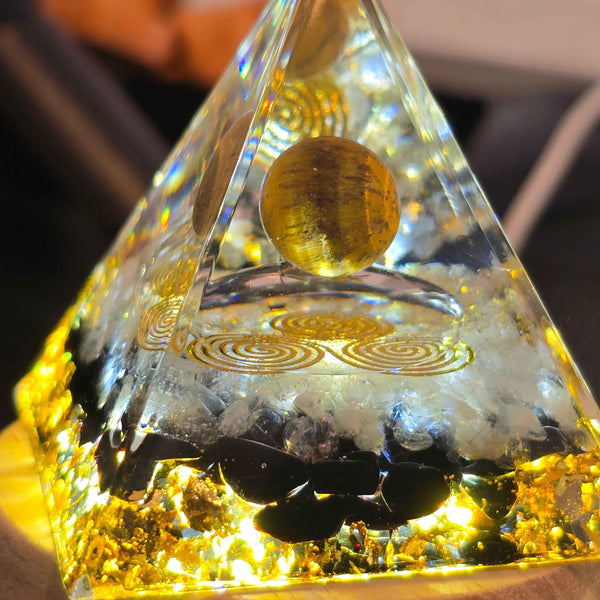 Energy Pyramid Orgonite - Clear Ball for Crystal Healing and Spiritual Gifts (#BC) - Home Decor