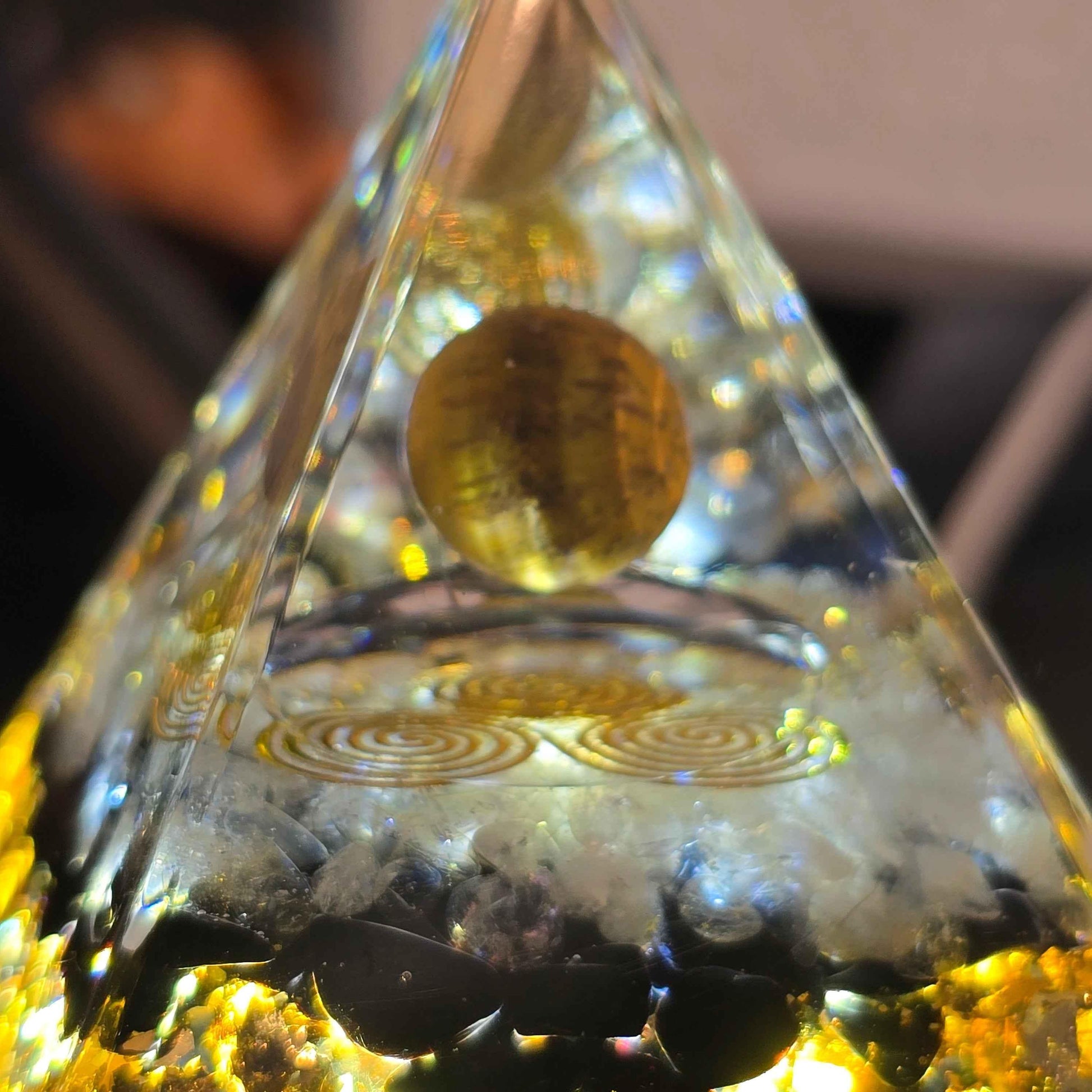 Energy Pyramid Orgonite - Clear Ball for Crystal Healing and Spiritual Gifts (#BC) - Home Decor