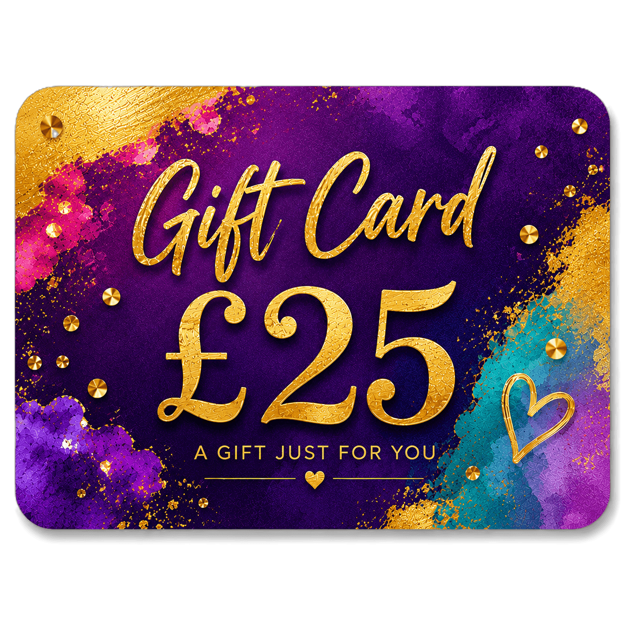 Gift card with £25 value on a colorful background