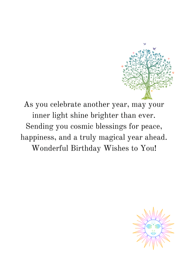 Birthday wish card with tree illustration and text on a white background