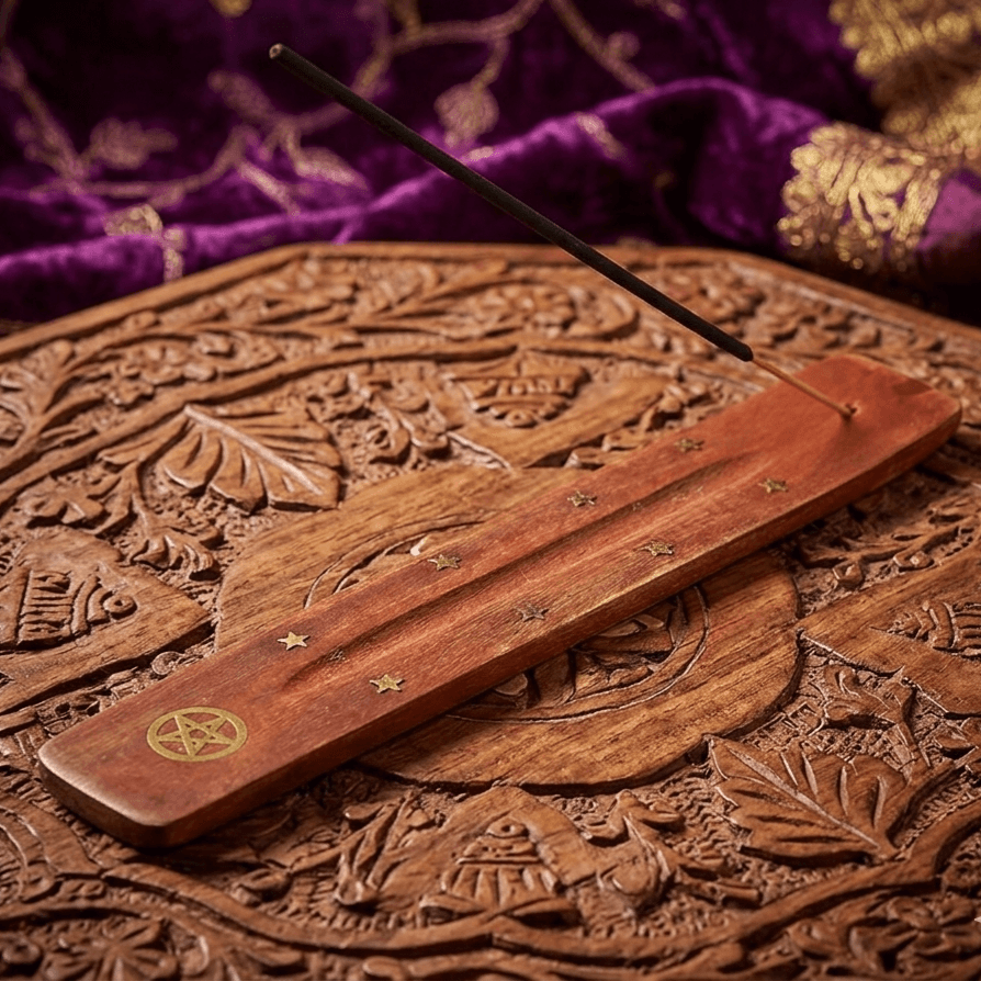 Wooden Incense Holder with Gold Star Inlay