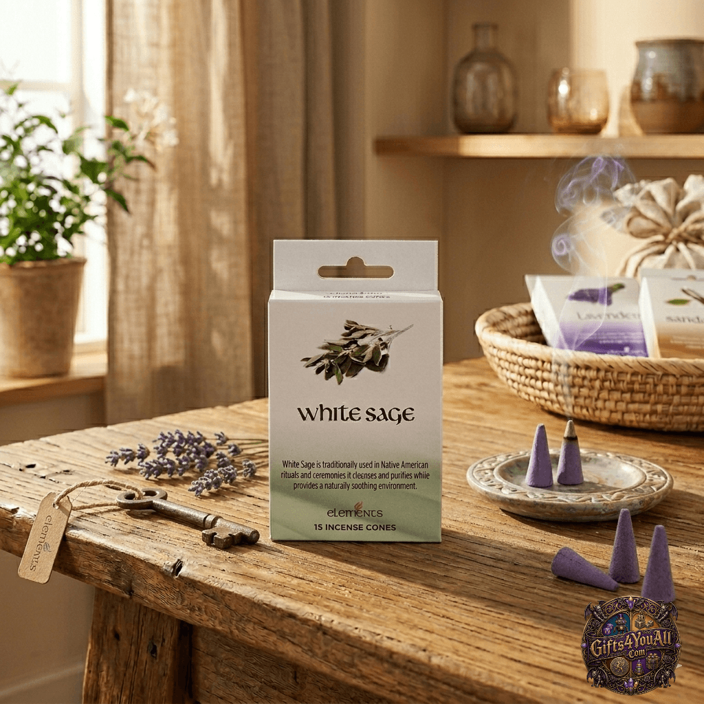 Elements White Sage Incense Cones with Metal Holder