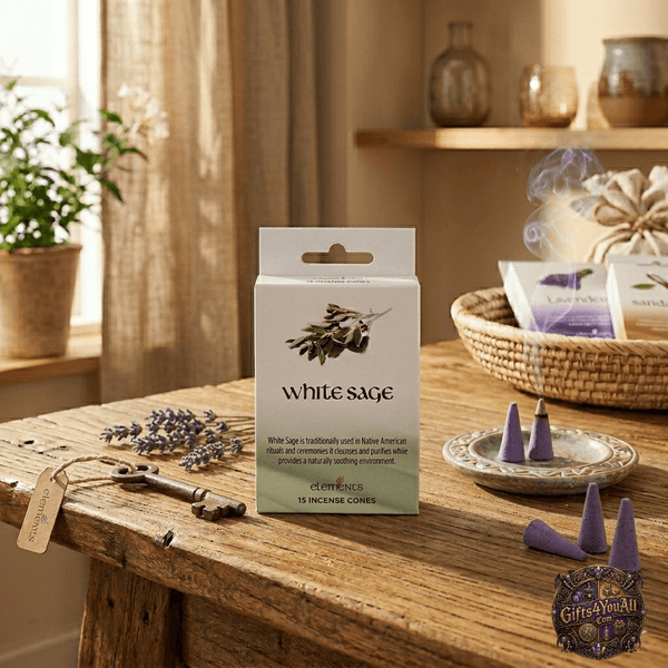 Elements White Sage Incense Cones with Metal Holder