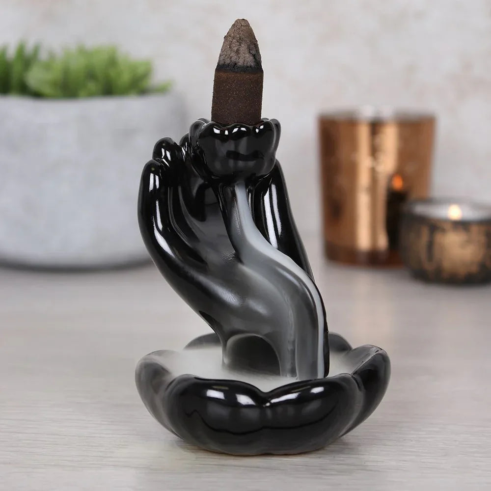 Hand & Lotus Backflow Incense Burner  Full Image - Gifts4YouAll
