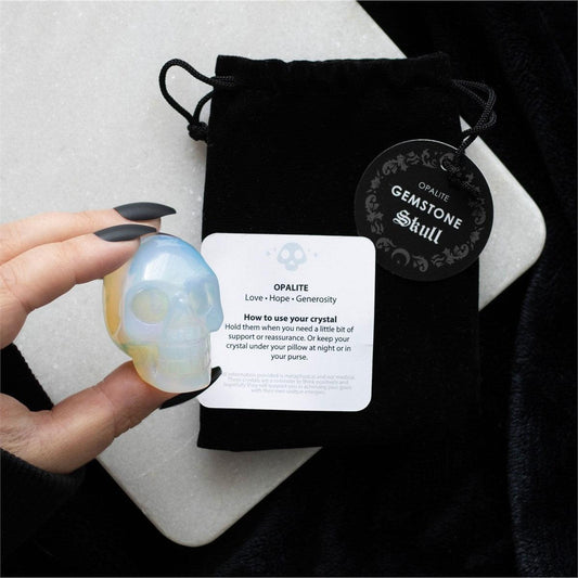 Opalite Crystal Skull with Black Drawstring Pouch