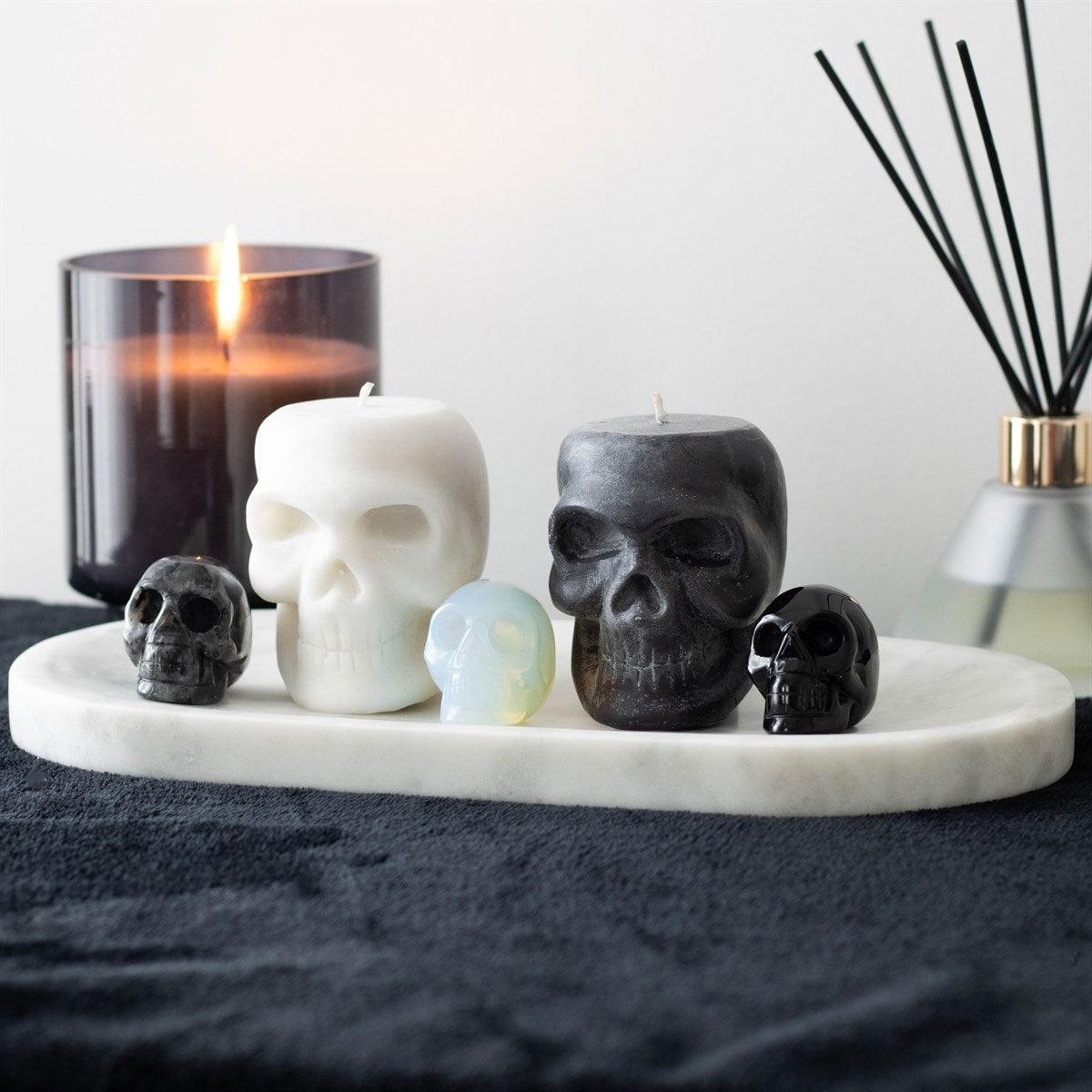 Opalite Crystal Skull with Black Drawstring Pouch