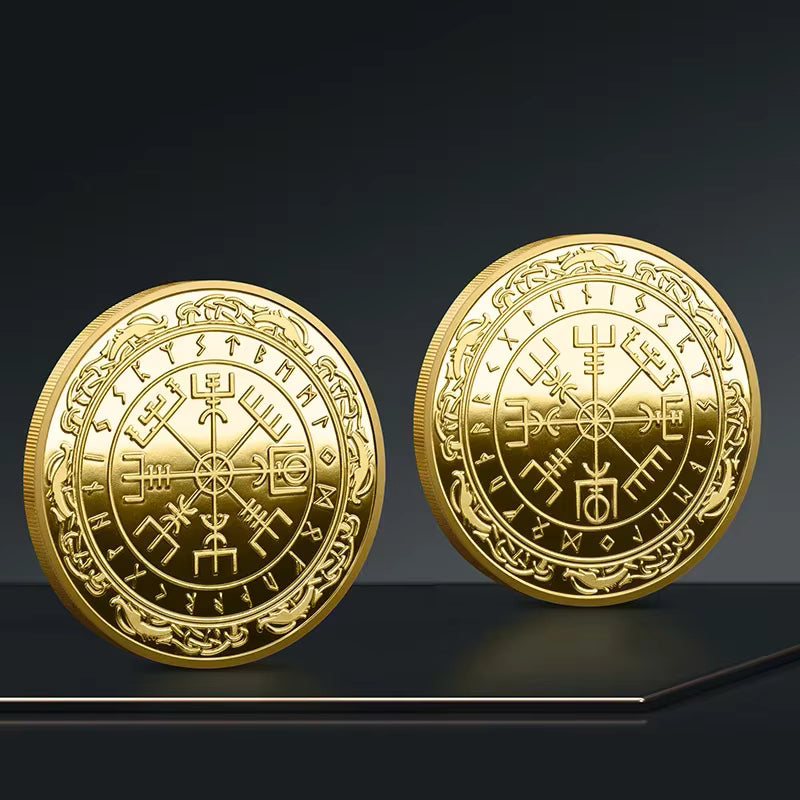 Norse Compass Talisman Coin | Gold Plated Viking Collector's Piece