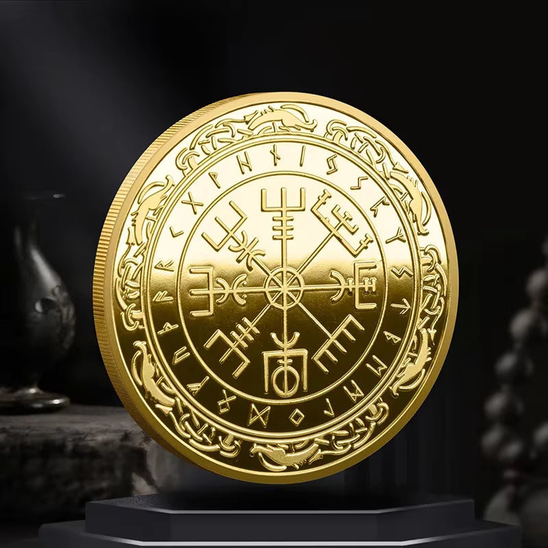 Norse Compass Talisman Coin | Gold Plated Viking Collector's Piece