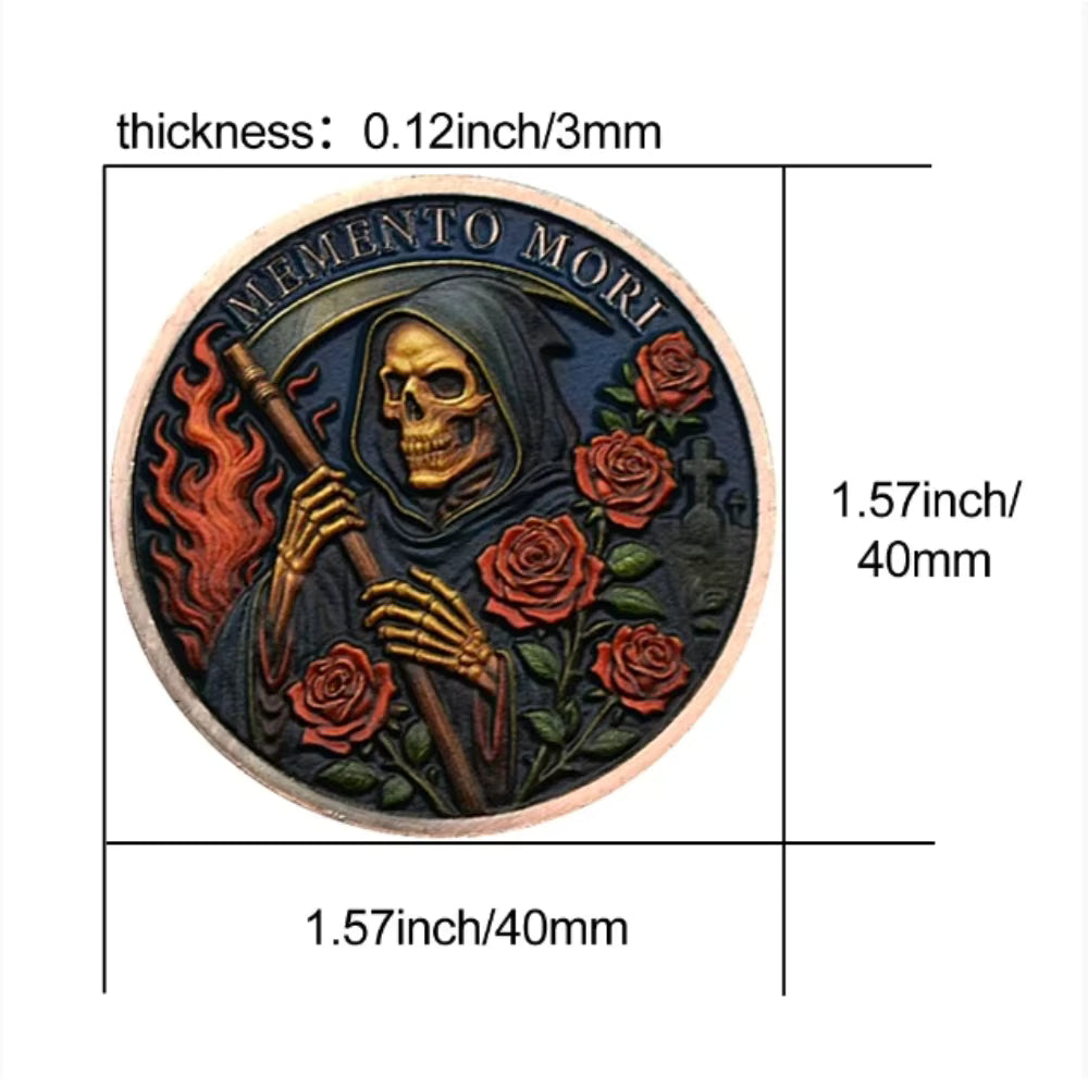 Memento Mori Skull & Rose | Gold Plated Gothic Collector's Coin