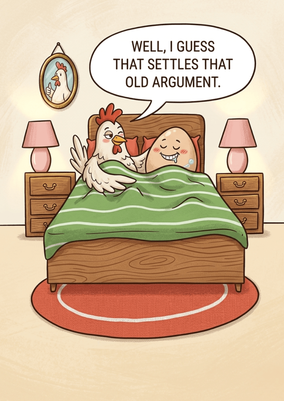 Well, I Guess That Settles That – Cheeky Chicken & Egg Funny Card