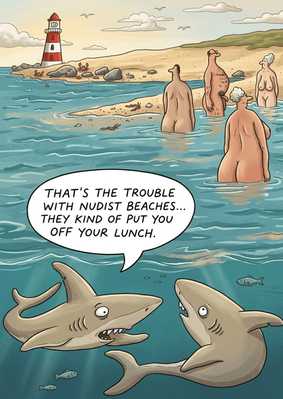 That's The Trouble With Nudist Beaches – Funny Shark Birthday Card