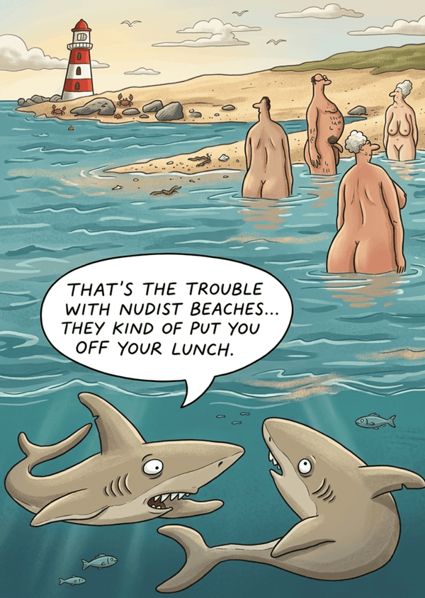 That's The Trouble With Nudist Beaches – Funny Shark Birthday Card