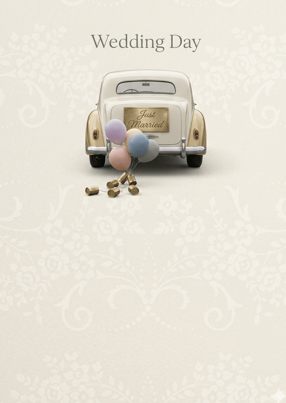 Wedding Day – Classic Car Just Married Wedding Card