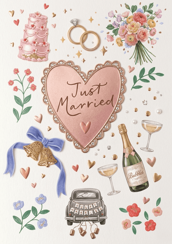 Just Married – Pretty Wedding Celebration Card
