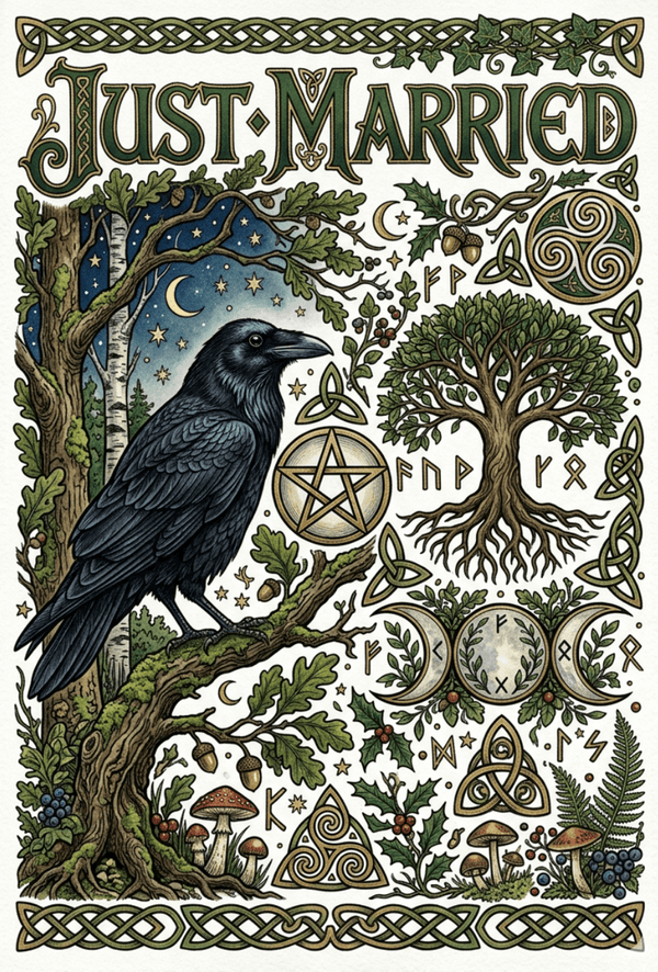 Just Married – Pagan Raven Celtic Wedding Card - Exclusive to Gifts4YouAll