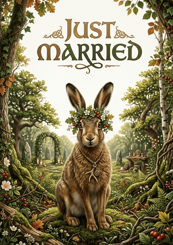 Just Married – Woodland Hare Pagan Wedding Card