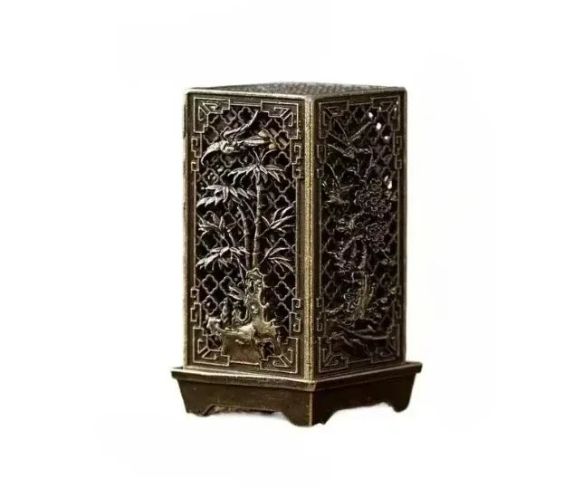 Square Vertical Incense Burner | Chinese Alloy Incense Holder with Xiangyun Plum Blossom Design - Incense Burner