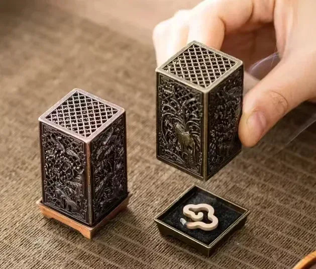 Square Vertical Incense Burner | Chinese Alloy Incense Holder with Xiangyun Plum Blossom Design - Incense Burner
