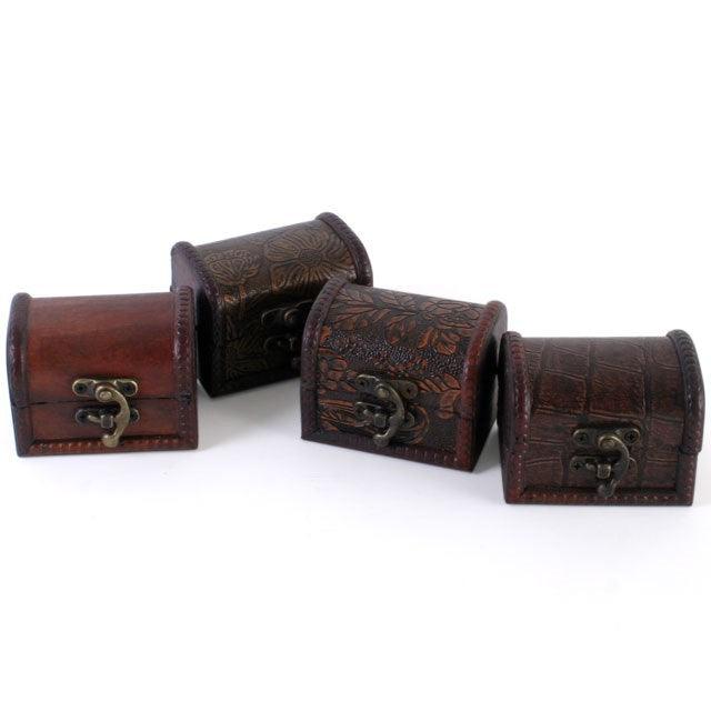 Mini Wooden Treasure Chest Trinket Boxes - Set of 4