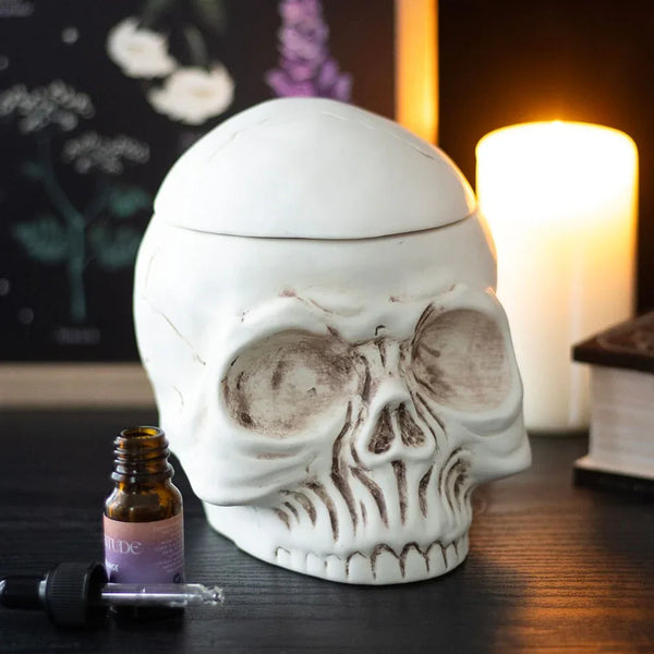 Weathered Skull Oil Burner & Wax Warmer | Gothic Ceramic Fragrance Diffuser