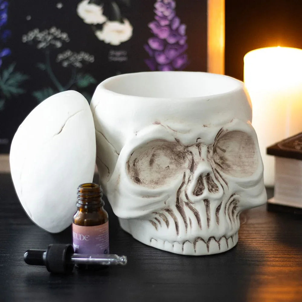 Weathered Skull Oil Burner & Wax Warmer | Gothic Ceramic Fragrance Diffuser