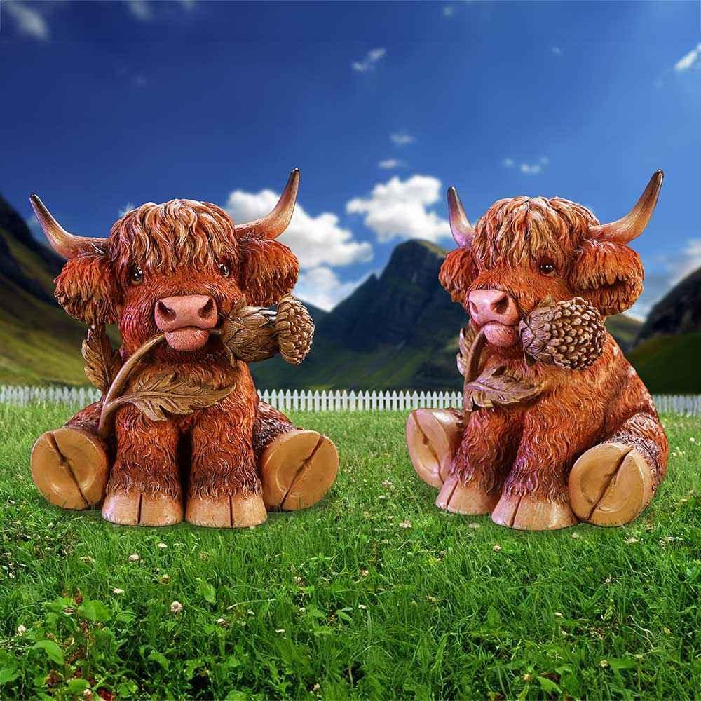 Highland Cow Thistle Figurine - Handcrafted Decor - Home Decor