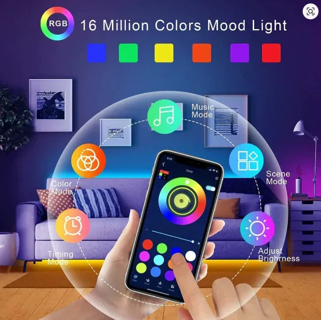 RGB LED Strip Light for TV – Bluetooth Control, 5V USB, 5M - LED Strip Lights