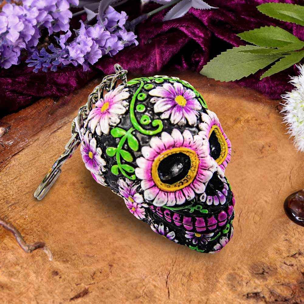 Day of the Dead Skull Keyring 6cm - Sugar Petal by Nemesis Now - Accessories