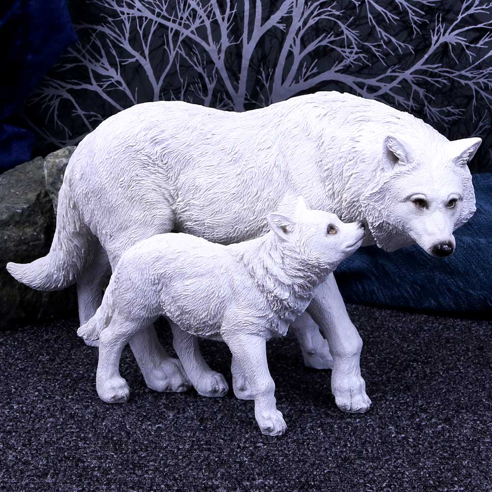 Winter Offspring Wolf Ornament | Mother & Pup Gothic Fantasy Figurine