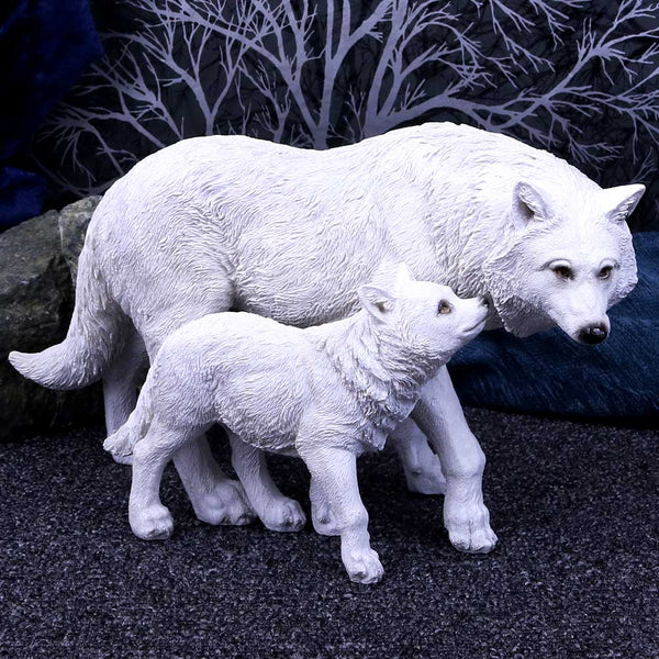 Winter Offspring Wolf Ornament | Mother & Pup Gothic Fantasy Figurine